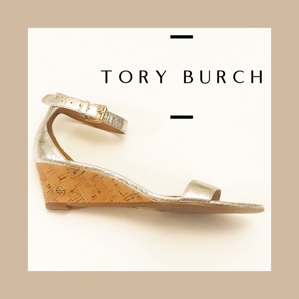 Tory Burch Silver Savannah Wedge Sandals